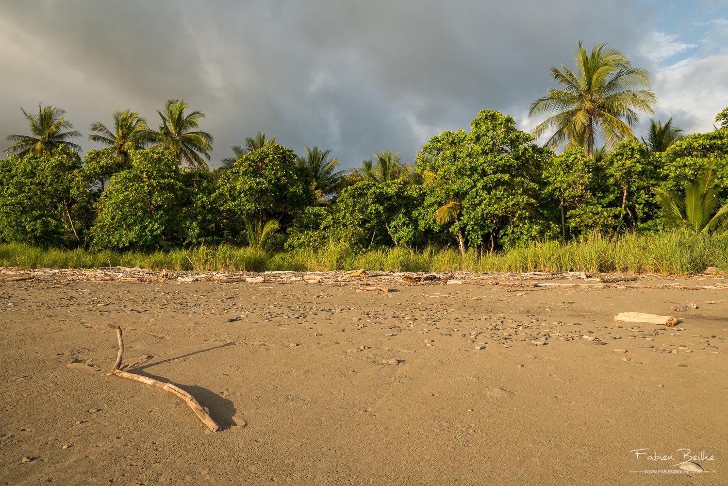 Une plage déserte photographiée avec l'autofocus ponctuel