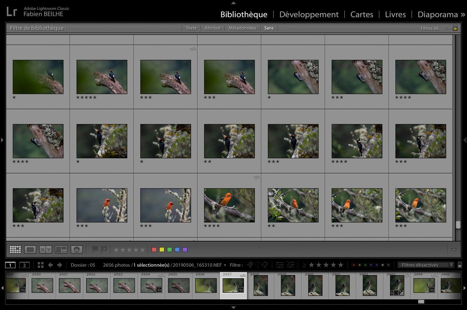 le llogiciel Lightroom avec le classement par notes