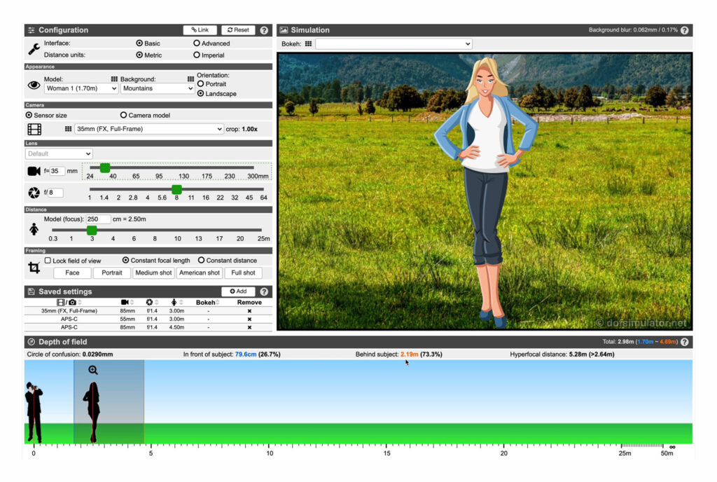 Logiciel permettant de calculer la profondeur de champ