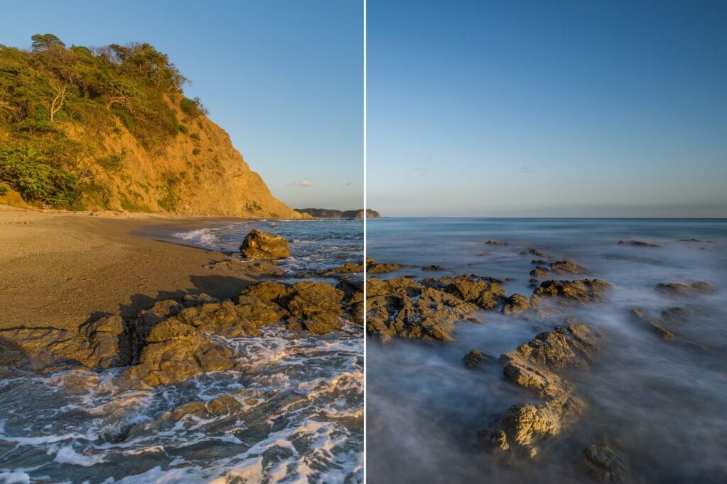 Pose Longue Avec/Sans Comparatif d'un paysage marin avec et sans pose longue