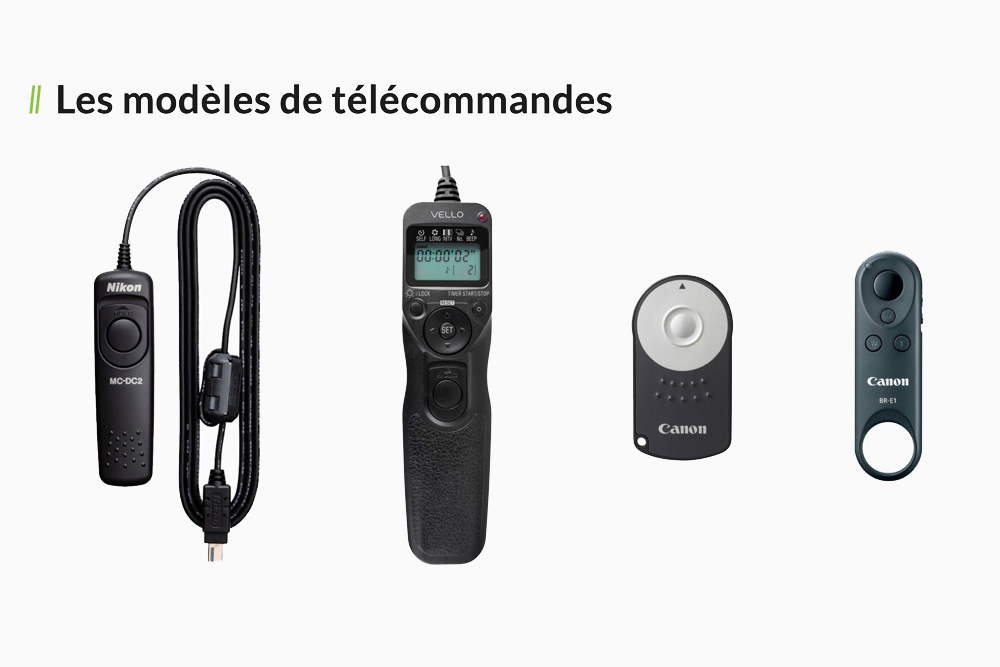 Différents modèles de télécommande pour pratiquer la pose longue